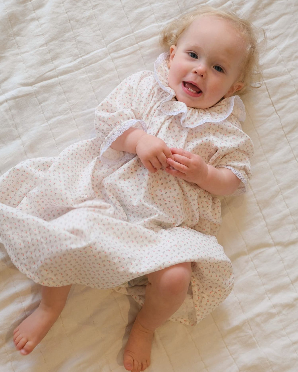 Harriet Jane London ditsy floral pink French cotton girls baby nightie