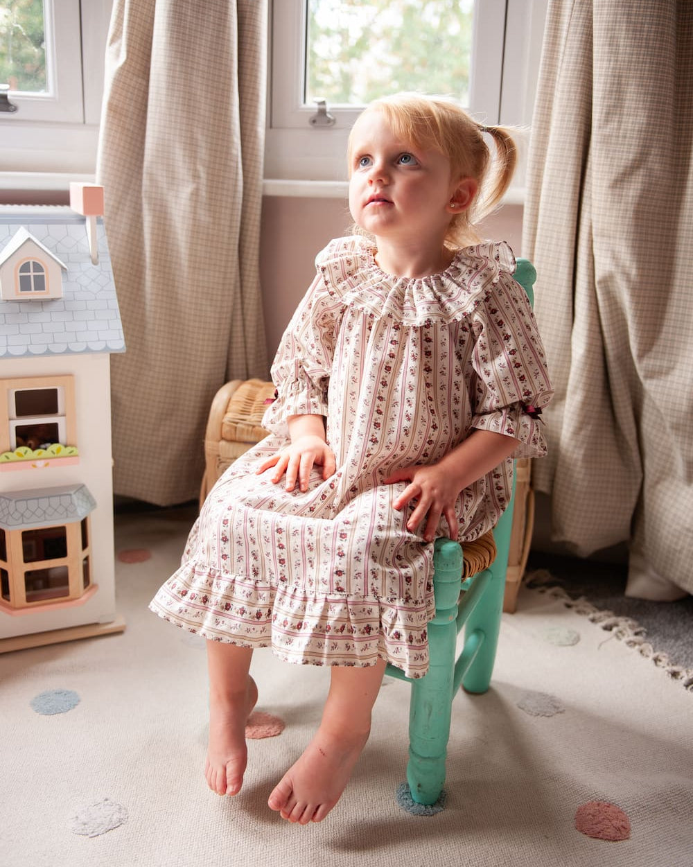 Girls burgundy pink patterned long sleeve nightie