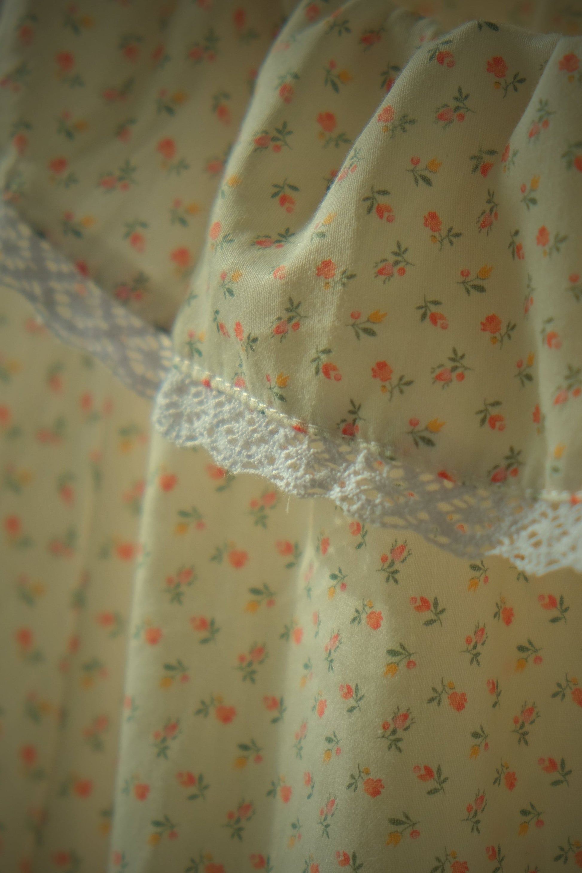 pink ditsy floral girls nightdress detail