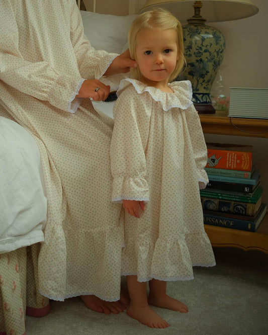 traditional pink cotton ditsy floral girls nightie matching mum daughter set