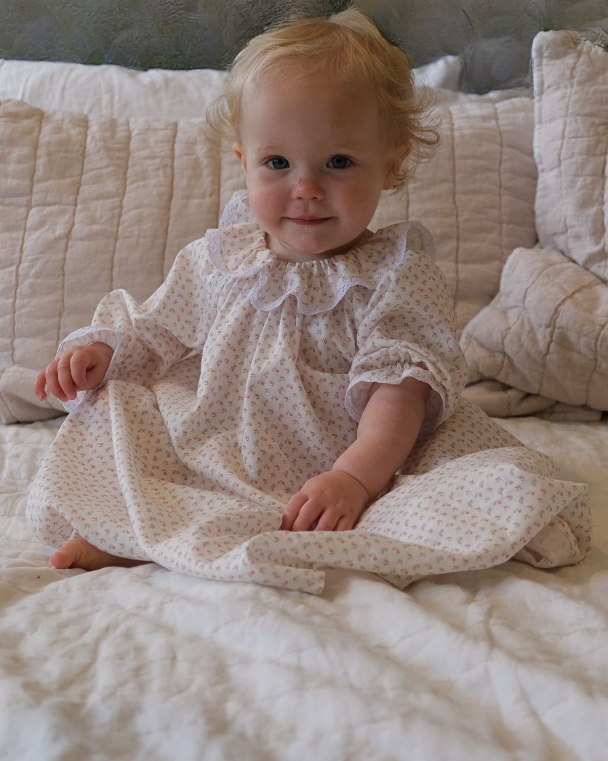 traditional pink girls ditsy floral cotton baby nightie