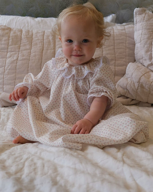 traditional pink girls ditsy floral cotton baby nightie
