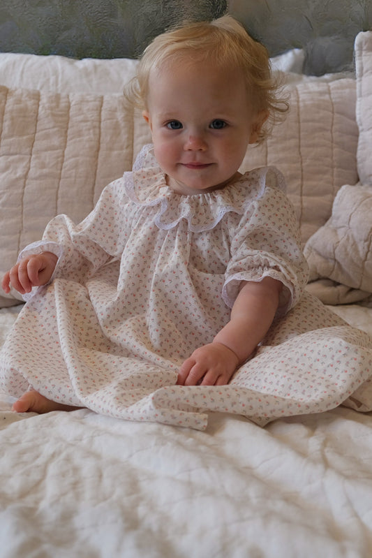 traditional pink girls floral French cotton nightie