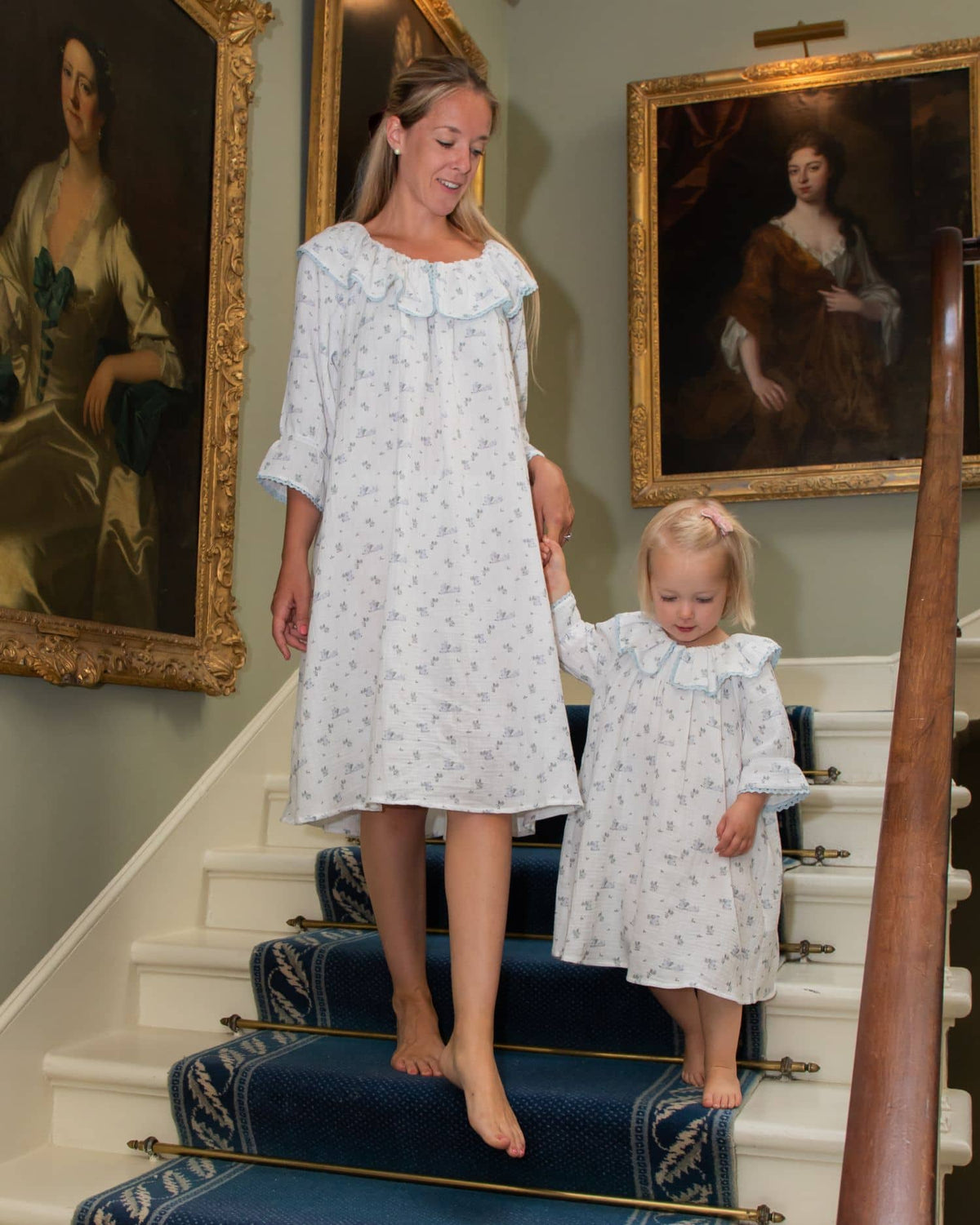 traditional women's organic cotton white nightie matching mum and daughter nightgown set